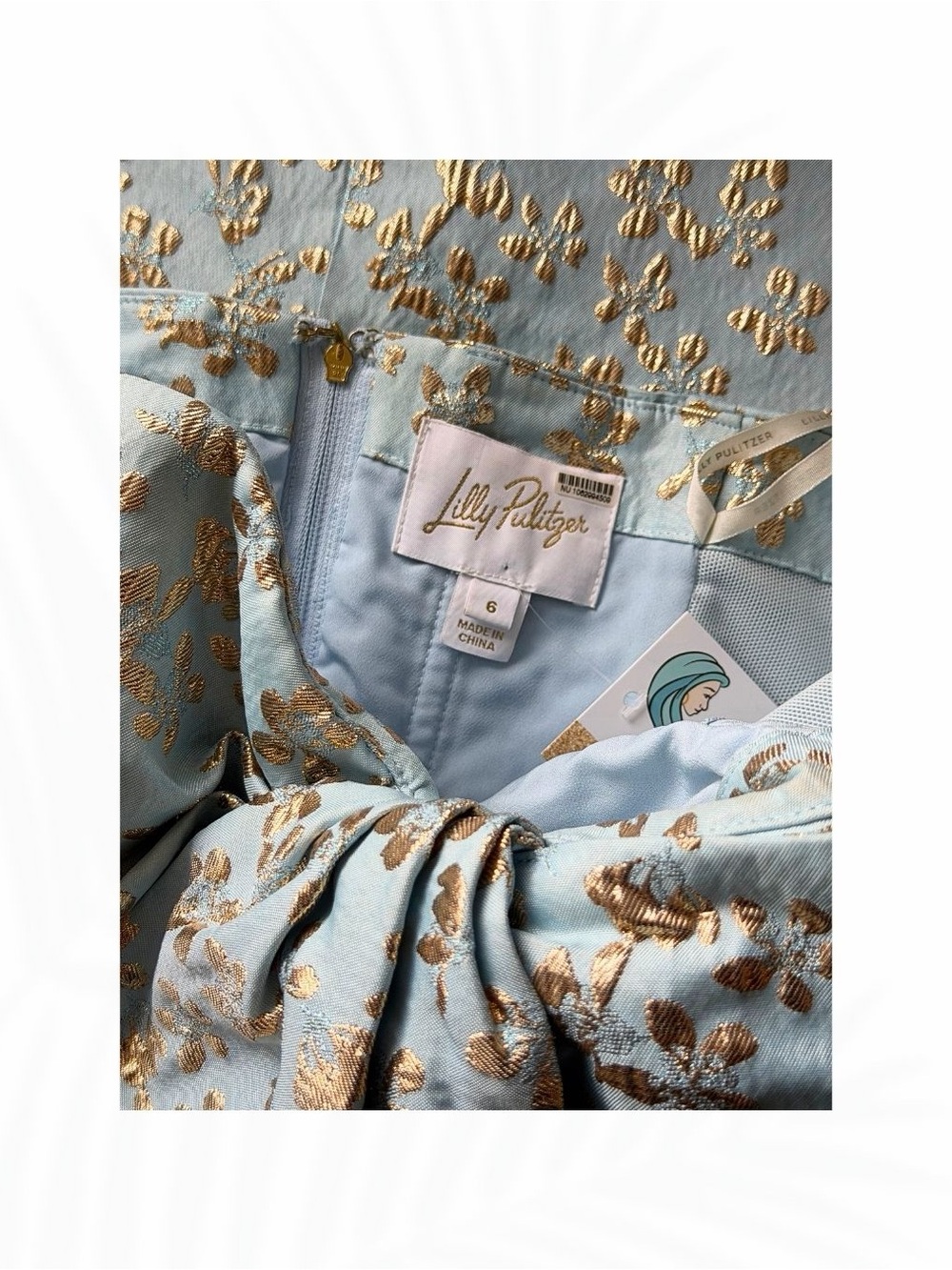 Lilly Pulitzer Strapless Blue Gold Floral Brocade Maxi Dress Size 6 - Picture 7 of 10